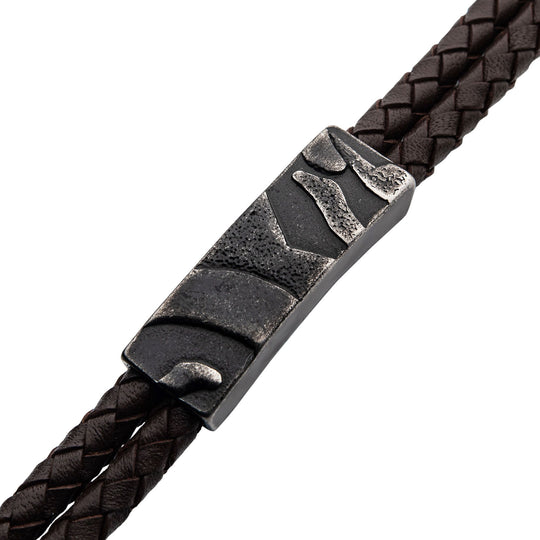 Men's double strand brown leather bracelet