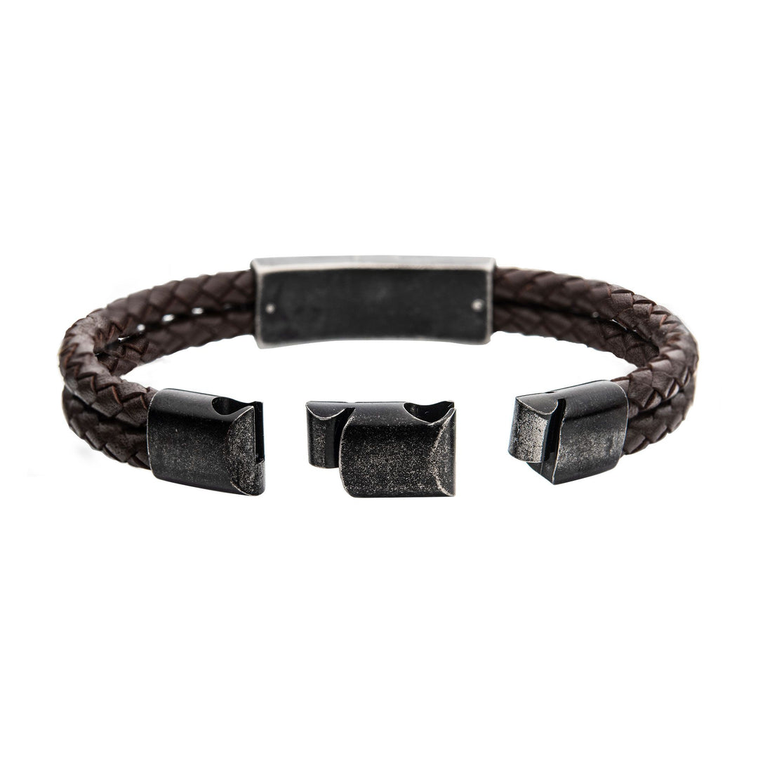 Men's double strand brown leather bracelet