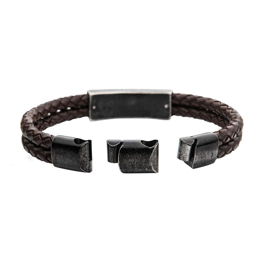 Men's double strand brown leather bracelet