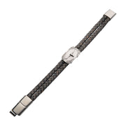 Men's gray leather bracelet with brushed steel longhorn