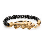 Men's black wheat chain bracelet with fishbone on hook clasp