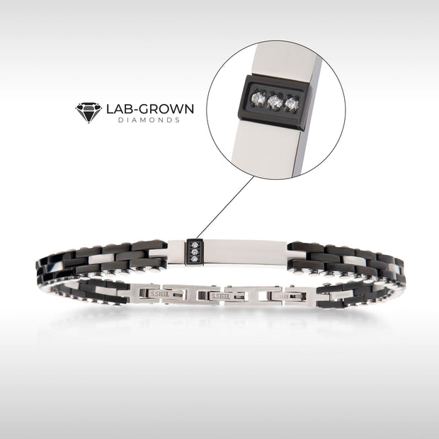 Trim Cut with Genuine Lab-Grown Clear Diamonds Two Tone Black Plated Bracelet