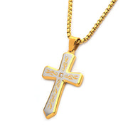 18K Gold Plated Tribal Cross Pendant with 2mm Lab-grown Diamond, with 24" Box Chain