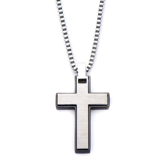 Men's Black Plated Stainless Steel Cross Pendant