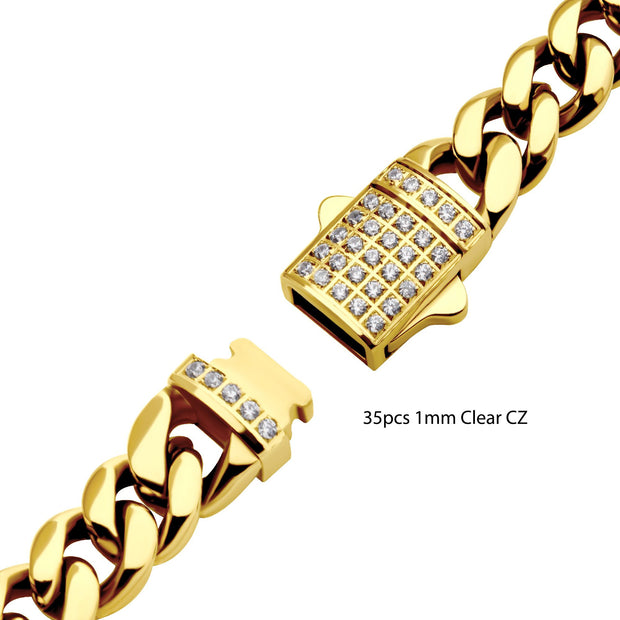 6mm 18K Gold Plated Miami Cuban Chain Bracelet with CNC Precision Set CZ Double Tab Box Clasp