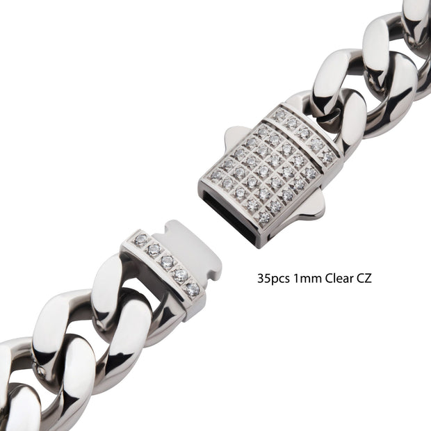 8mm Steel Miami Cuban Chain Bracelet with CNC Precision Set CZ Double Tab Box Clasp