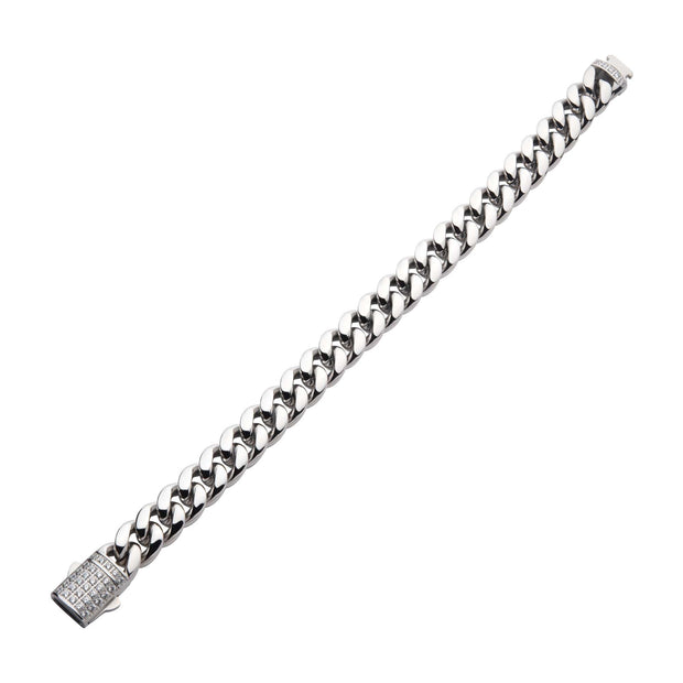 12mm Steel Miami Cuban Chain Bracelet with CNC Precision Set CZ Double Tab Box Clasp