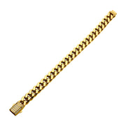 12mm 18K Gold Plated Miami Cuban Chain Bracelet with CNC Precision Set CZ Double Tab Box Clasp