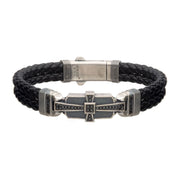 Braided - Genuine Sterling Silver with Double Braid Black Leather and 40pc Black CZ Bracelet