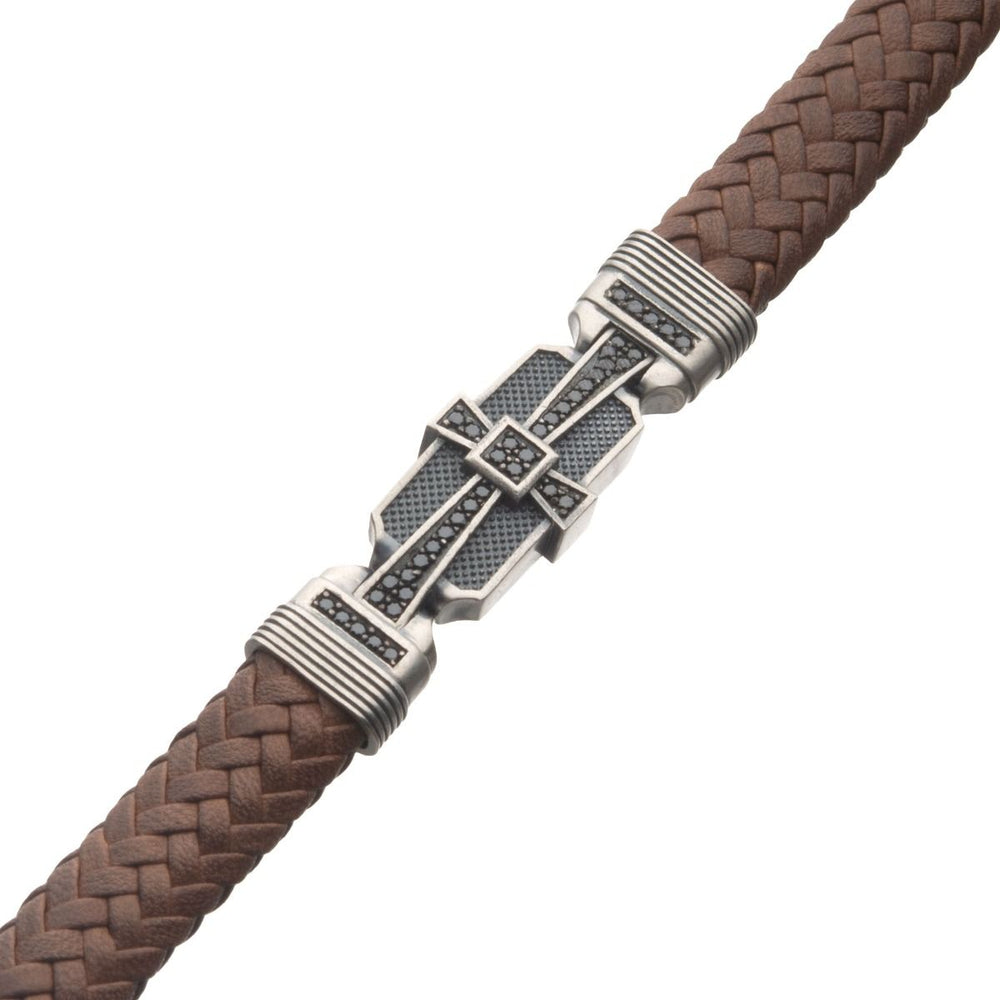 Men's sterling silver with brown braided leather bracelet