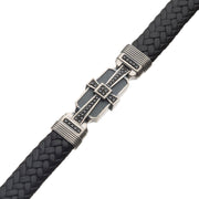 Men's sterling silver with black braided leather bracelet