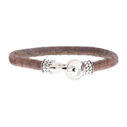 Brown Soft Python Snake Leather Bracelet with Hinged Polished Finish 925 Sterling Silver Clasp
