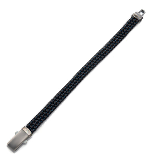 Men's Black & Blue Braided Leather Bracelet with Sterling Silver Clasp