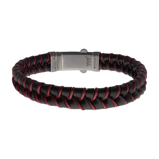 Men’s Brown & Red Braided Leather Bracelet with Sterling Silver Clasp