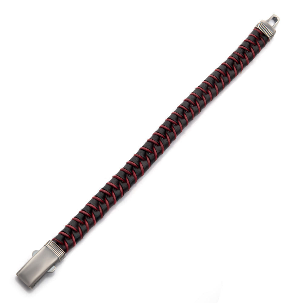 Men’s Brown & Red Braided Leather Bracelet with Sterling Silver Clasp