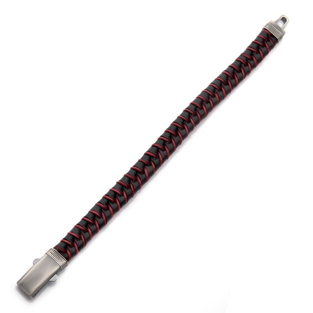 Men’s Brown & Red Braided Leather Bracelet with Sterling Silver Clasp