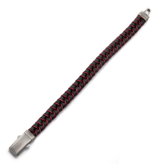 Men’s Brown & Red Braided Leather Bracelet with Sterling Silver Clasp