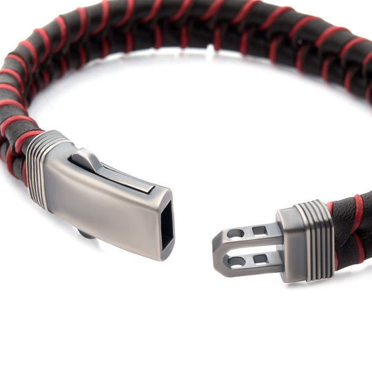 Men’s Brown & Red Braided Leather Bracelet with Sterling Silver Clasp