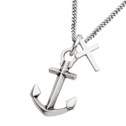 925 Silver Oxidized Anchor & Cross Duo Pendant with Chain