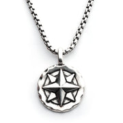 925 Silver Oxidized Compass Pendant with Box Chain