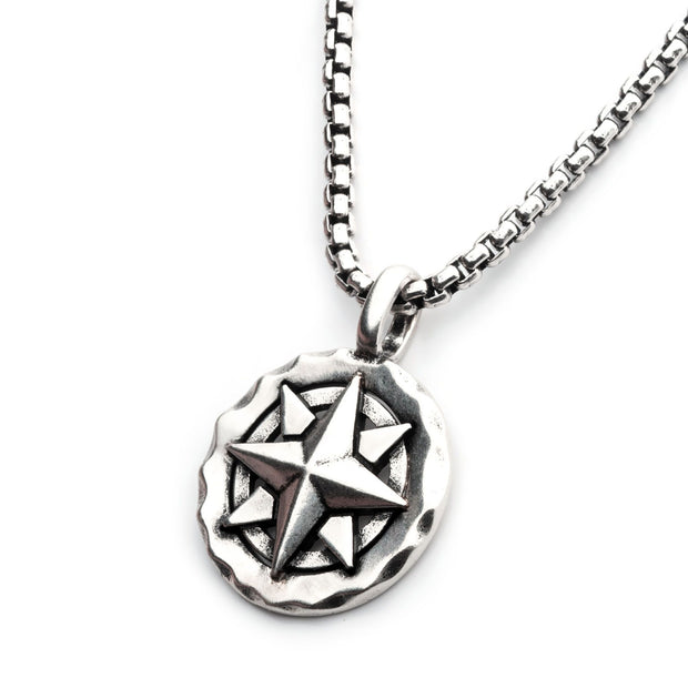 925 Silver Oxidized Compass Pendant with Box Chain