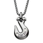 Men's Matte Steel Clevis Grab Hook Pendant with steel bold box chain