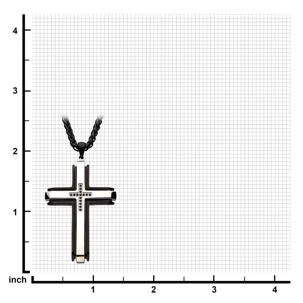 Stainless Steel Black Plated Cross Pendant with Black CZs 