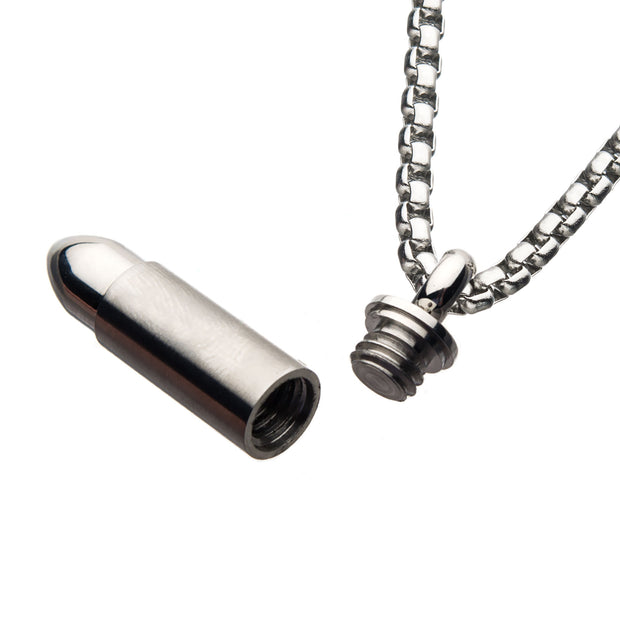 Stainless Steel Stash Bullet Pendant with Steel Box Chain