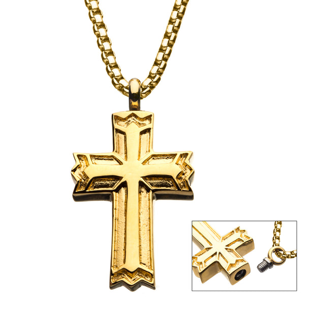 Men's Stainless Steel & Gold IP Stash Gothic Cross Pendant