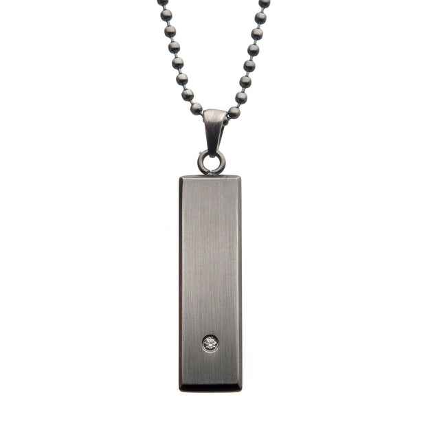 Men's Stainless Steel Tag Pendant with Clear CZ