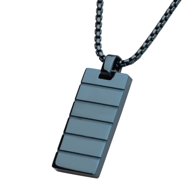 Blue IP Ridged Compact Dog Tag Pendant with Cobalt Blue Box Chain