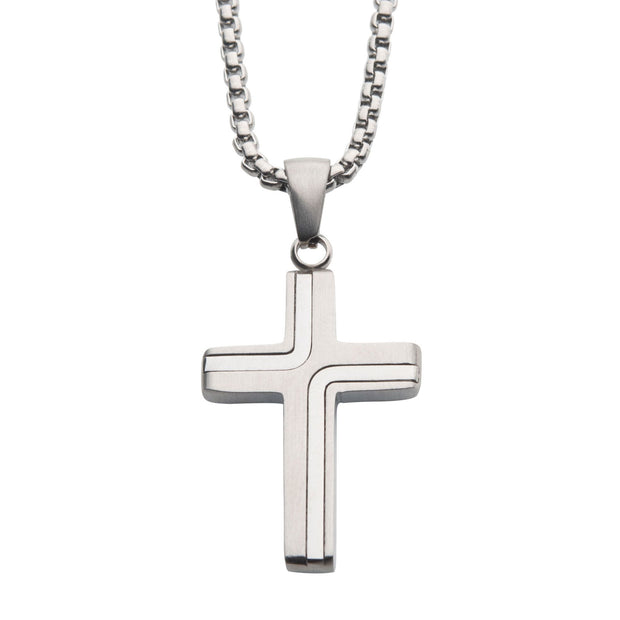 Steel Cross Drop Pendant with Round Box Chain