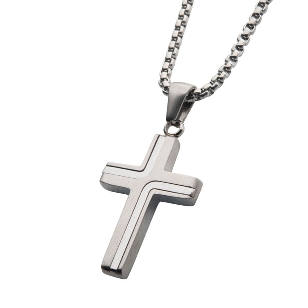 Steel Cross Drop Pendant with Round Box Chain