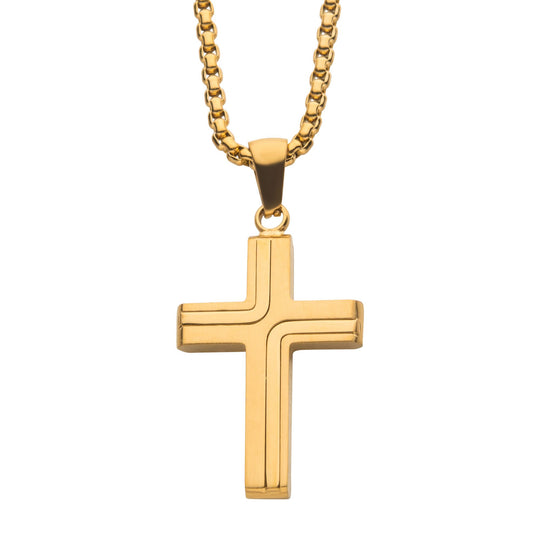 Men’s 18K Gold IP Cross Necklace – 22" Box Chain
