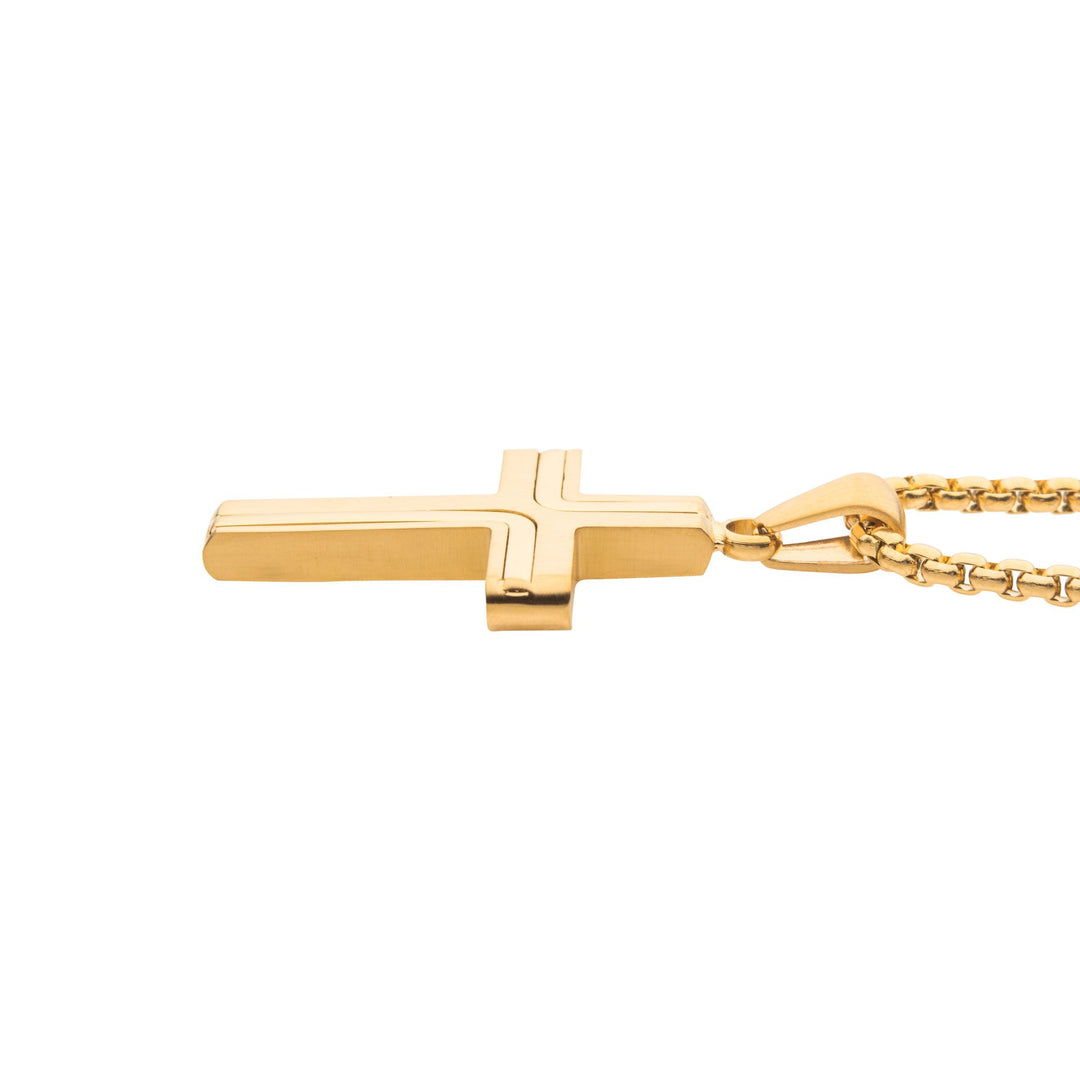 Men’s 18K Gold IP Cross Necklace – 22" Box Chain
