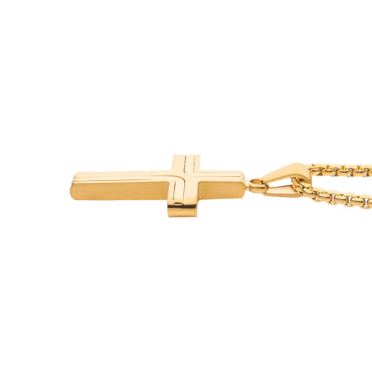 Men’s 18K Gold IP Cross Necklace – 22" Box Chain