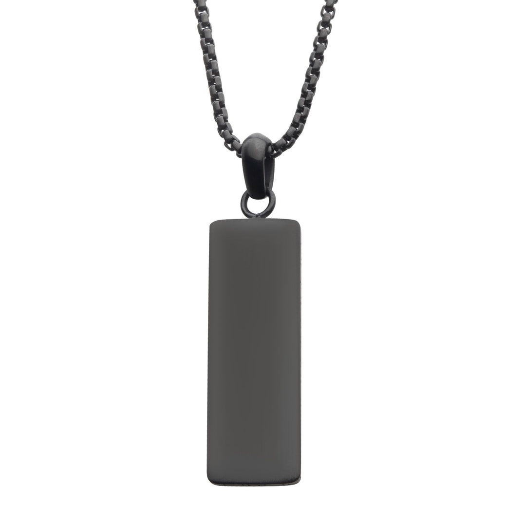 Men's Matte Black IP Engravable Drop Pendant with Round Box Chain