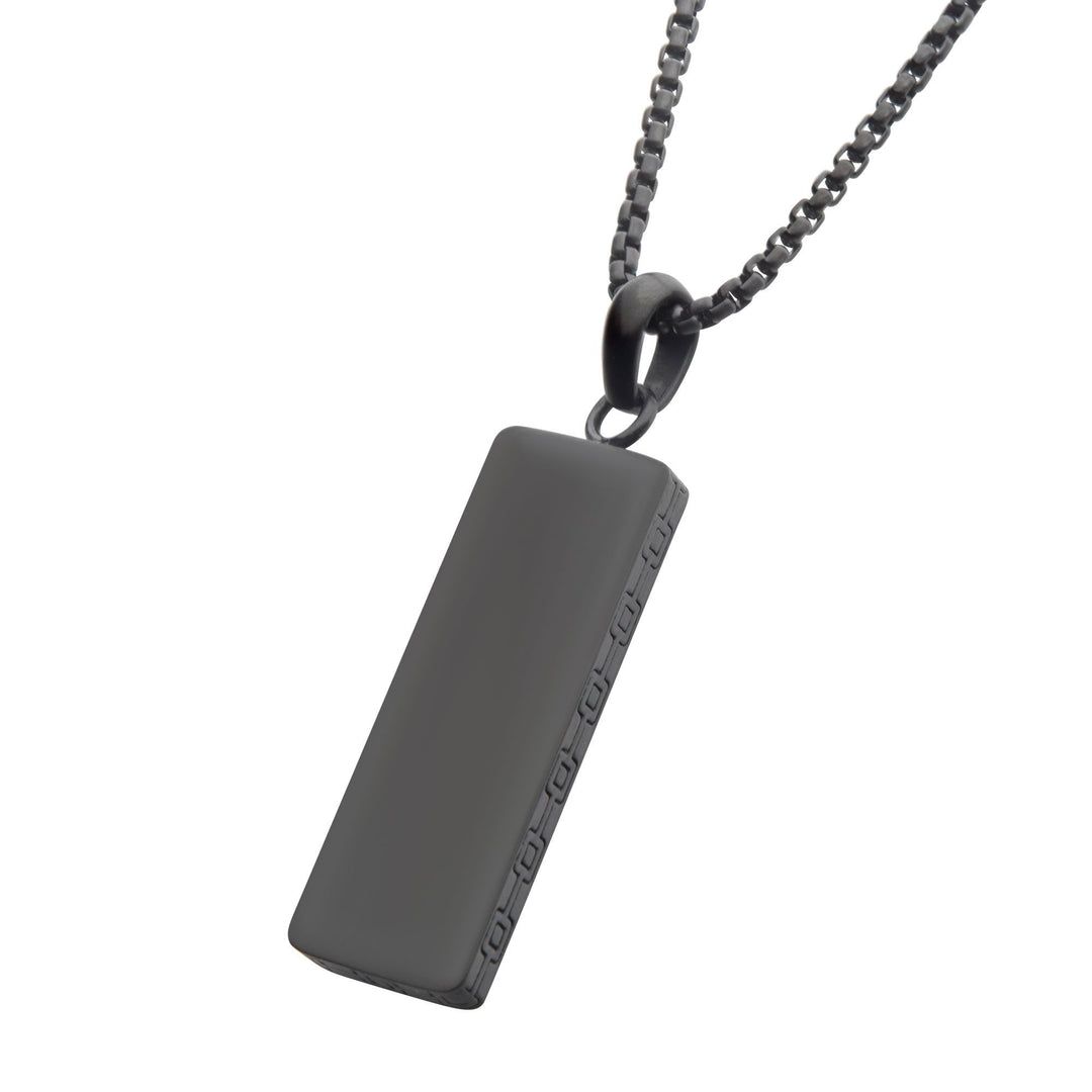Men's Matte Black IP Engravable Drop Pendant with Round Box Chain