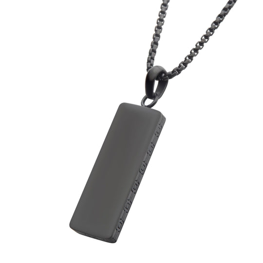 Men's Matte Black IP Engravable Drop Pendant with Round Box Chain