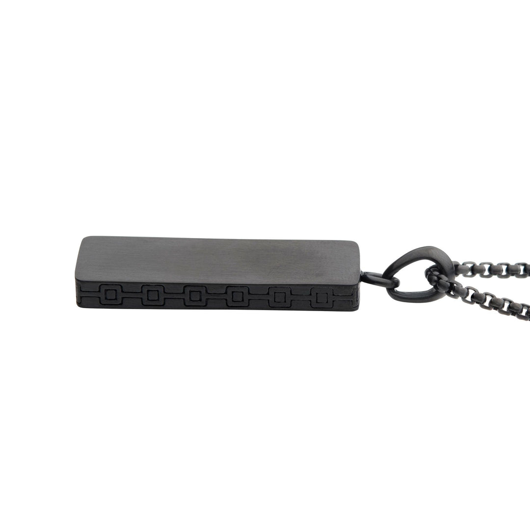 Men's Matte Black IP Engravable Drop Pendant with Round Box Chain