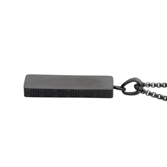 Men's Matte Black IP Engravable Drop Pendant with Round Box Chain
