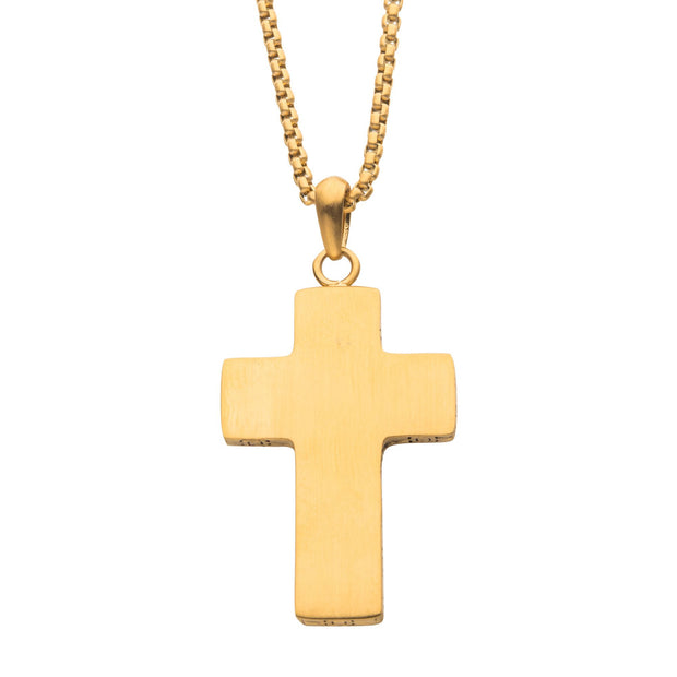 18K Gold IP Engravable Cross Pendant with Round Box Chain