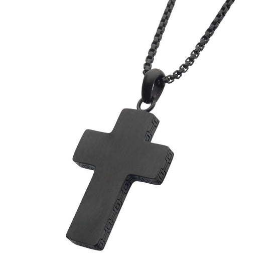 Men’s Black Engravable Cross Pendant Necklace