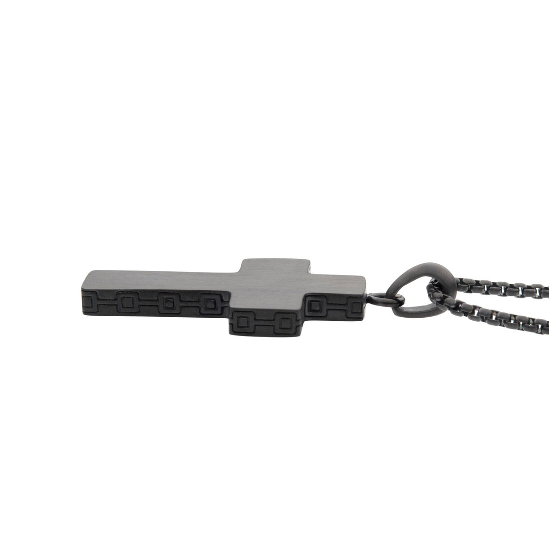 Men’s Black Engravable Cross Pendant Necklace