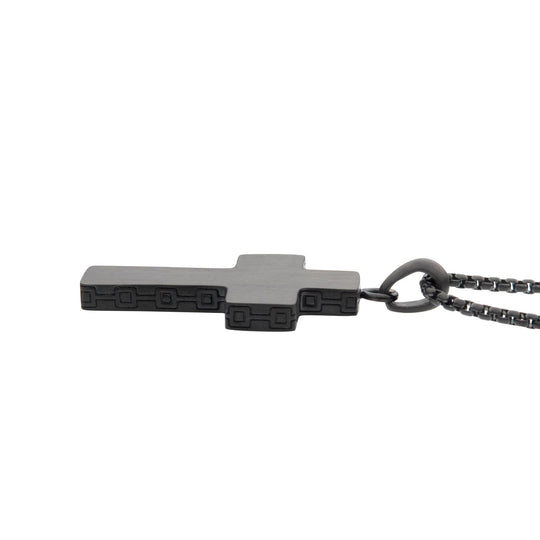 Men’s Black Engravable Cross Pendant Necklace