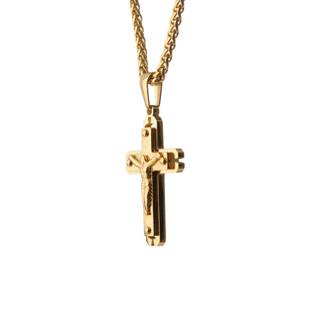 Men's Gold Plated Jesus Crucifix Cross Pendant 