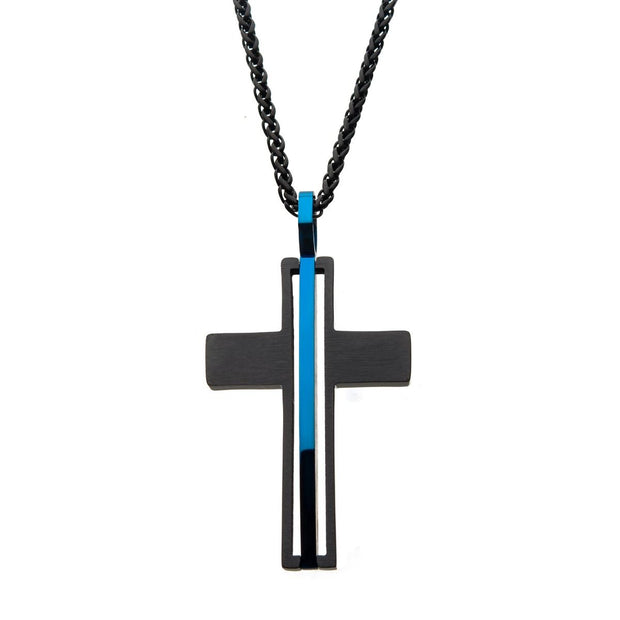 Men's thin blue line cross pendant