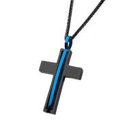 Men's thin blue line cross pendant