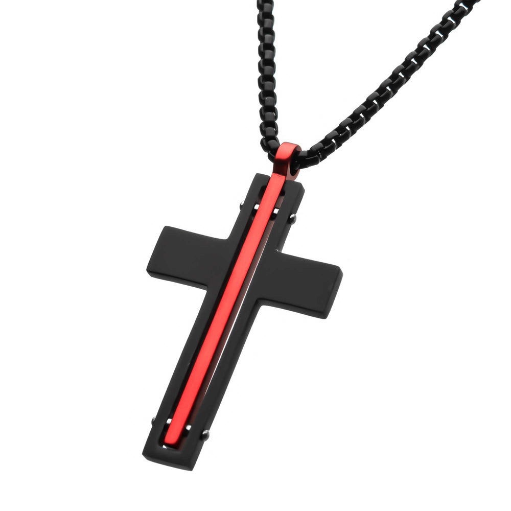 Men's black and red cross pendant