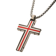 Men's steel and red plated cross pendant with chain